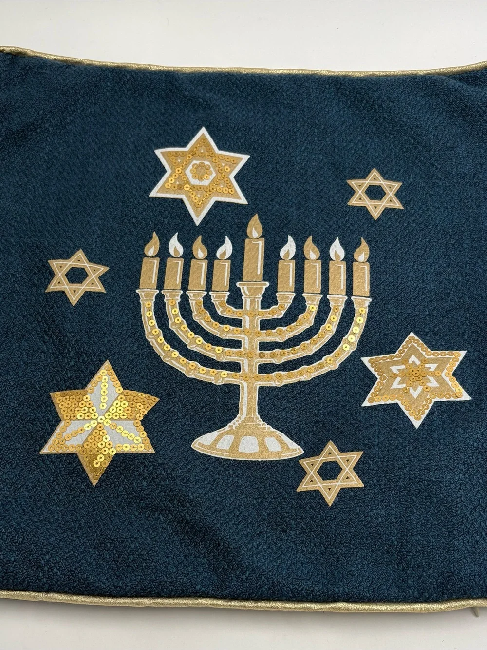 Hanukkah Menorah Decorative Pillow Cover - Navy and Gold