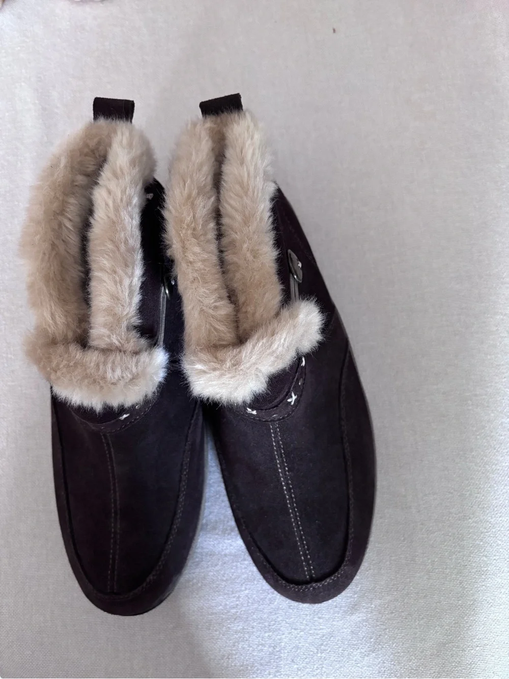 Easy Spirit Dark Brown Suede Faux Fur Slip-On Mules