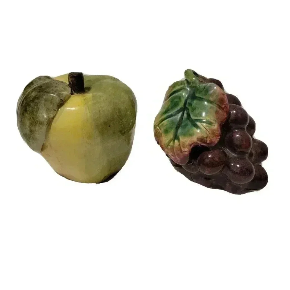 Ceramic Porcelain Fruit Lot of 2 Grapes Apple Heavy 3