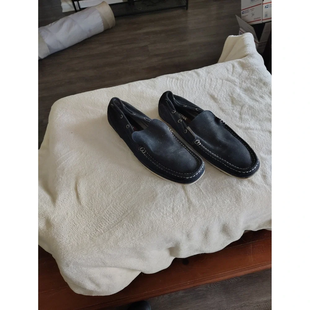 NATHA Mens Navy Blue Suede Leather Boat Shoes Loafers 11M AK004 Slip On‎ Casual