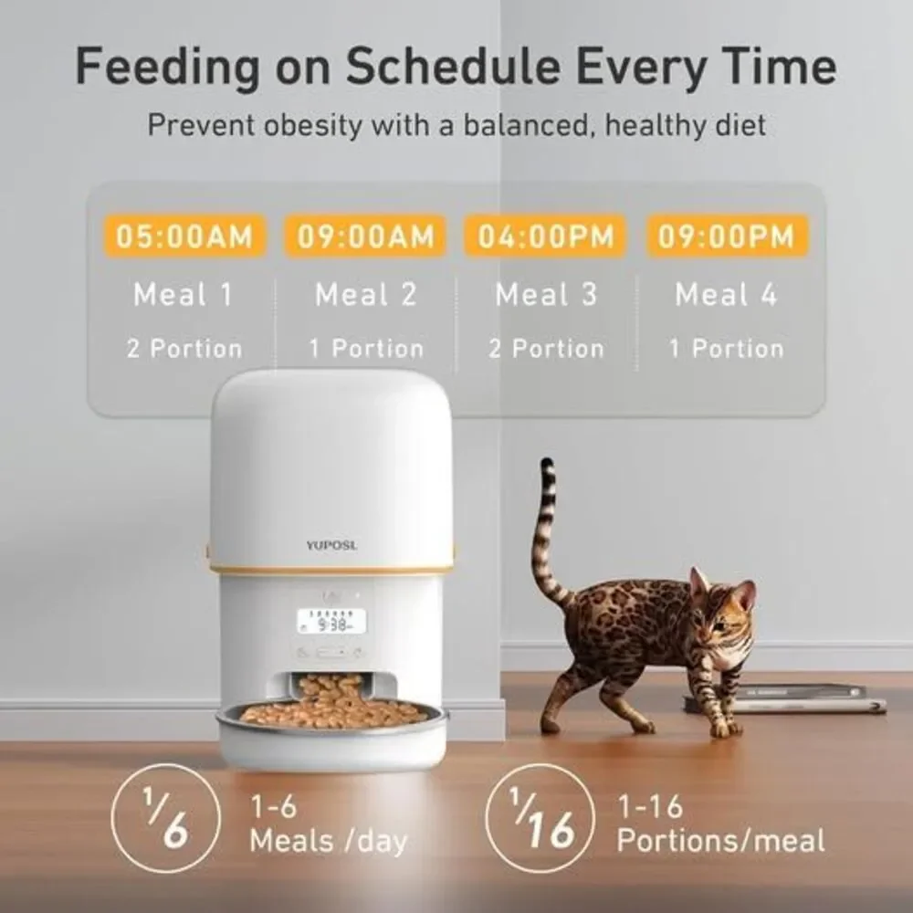 Yuposl Automatic Cat Feeder, 3L Cat Food Dispenser with Anti-Jam Design