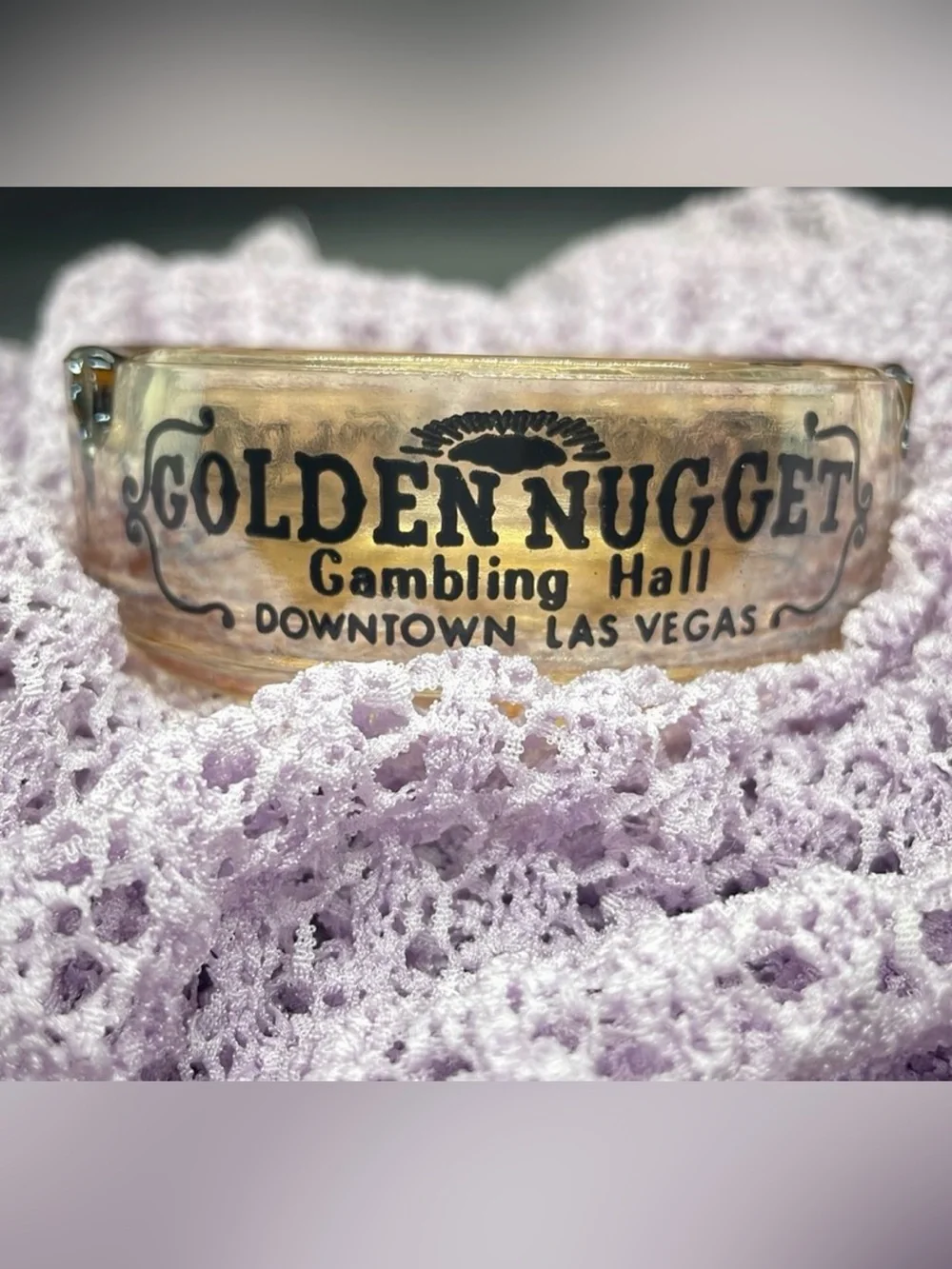 Vintage 60’s Golden Nugget Gambling Hall Las Vegas iridescent amber ashtray