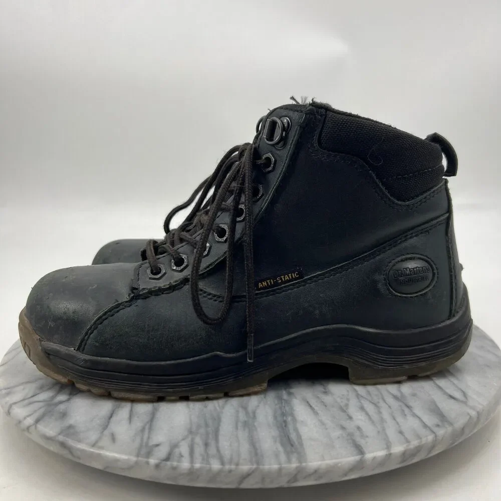 Dr Martens Men 8 Boots Black Industrial Steel Toe Safety Slip Resistant Work
