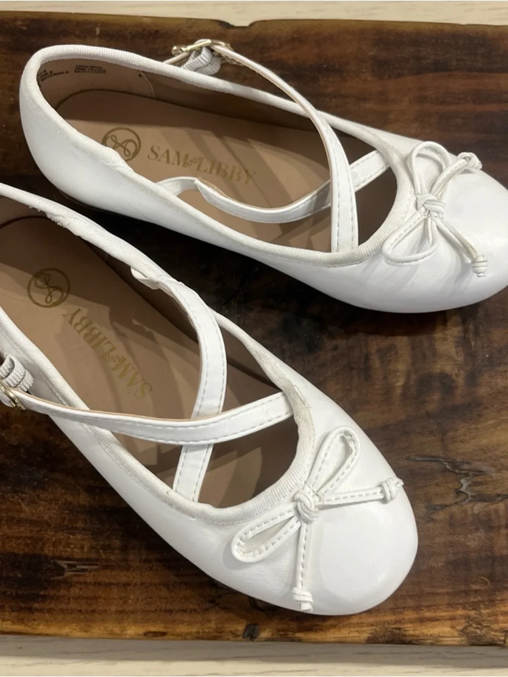 Sam & Libby White Ballet Flats Shoes with Cross Strap size 1