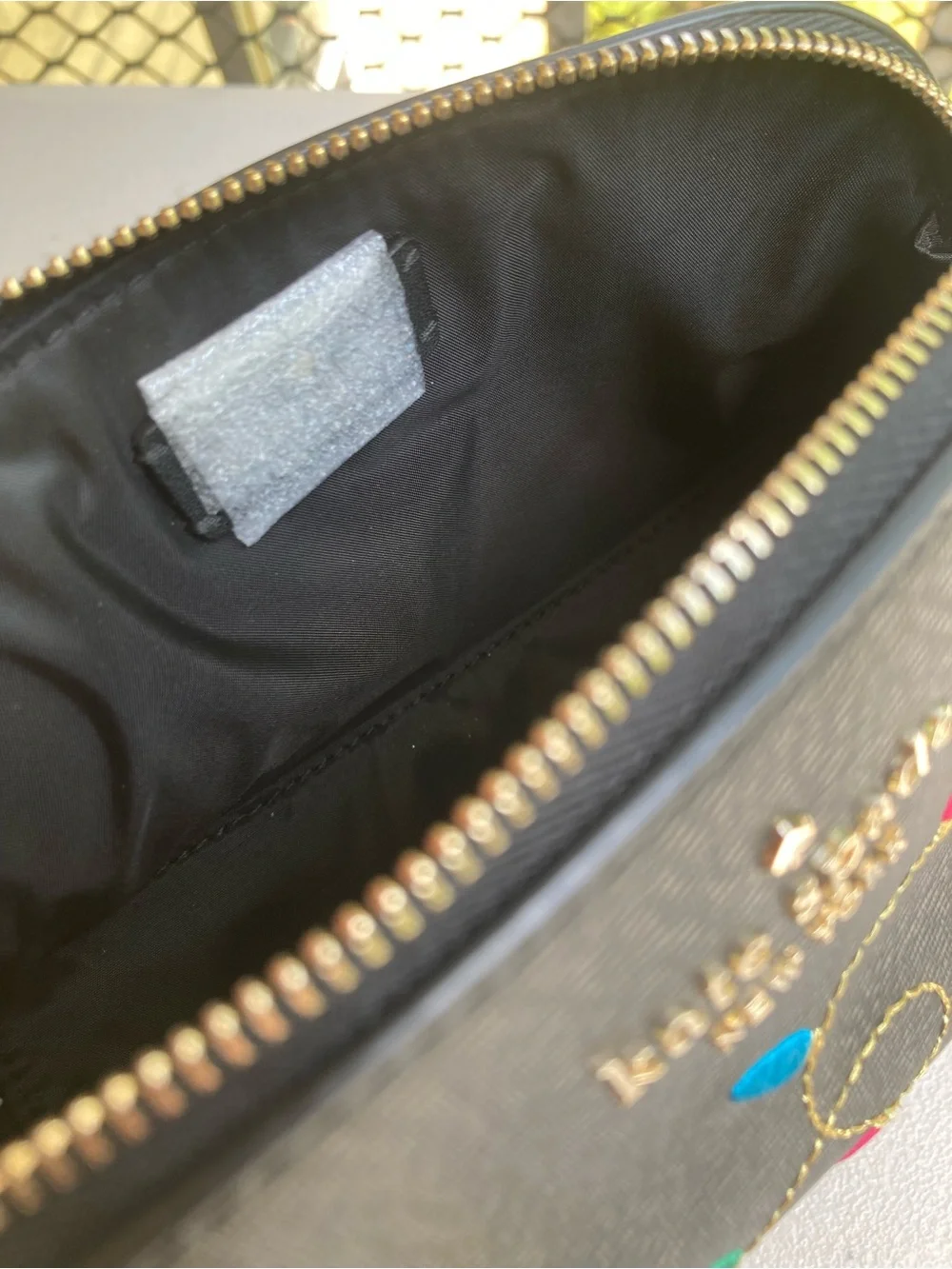 Kate Spade Holiday Christmas String Lights Makeup Cosmetics Bag Black Leather