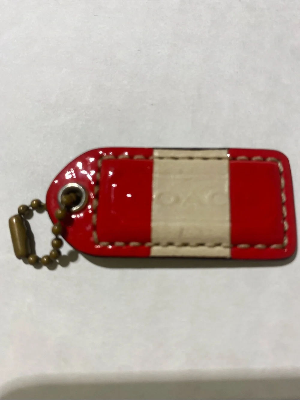 Rare Vintage y2k Coach Heritage Red and Cream striped Leather Bag Charm Key Fob