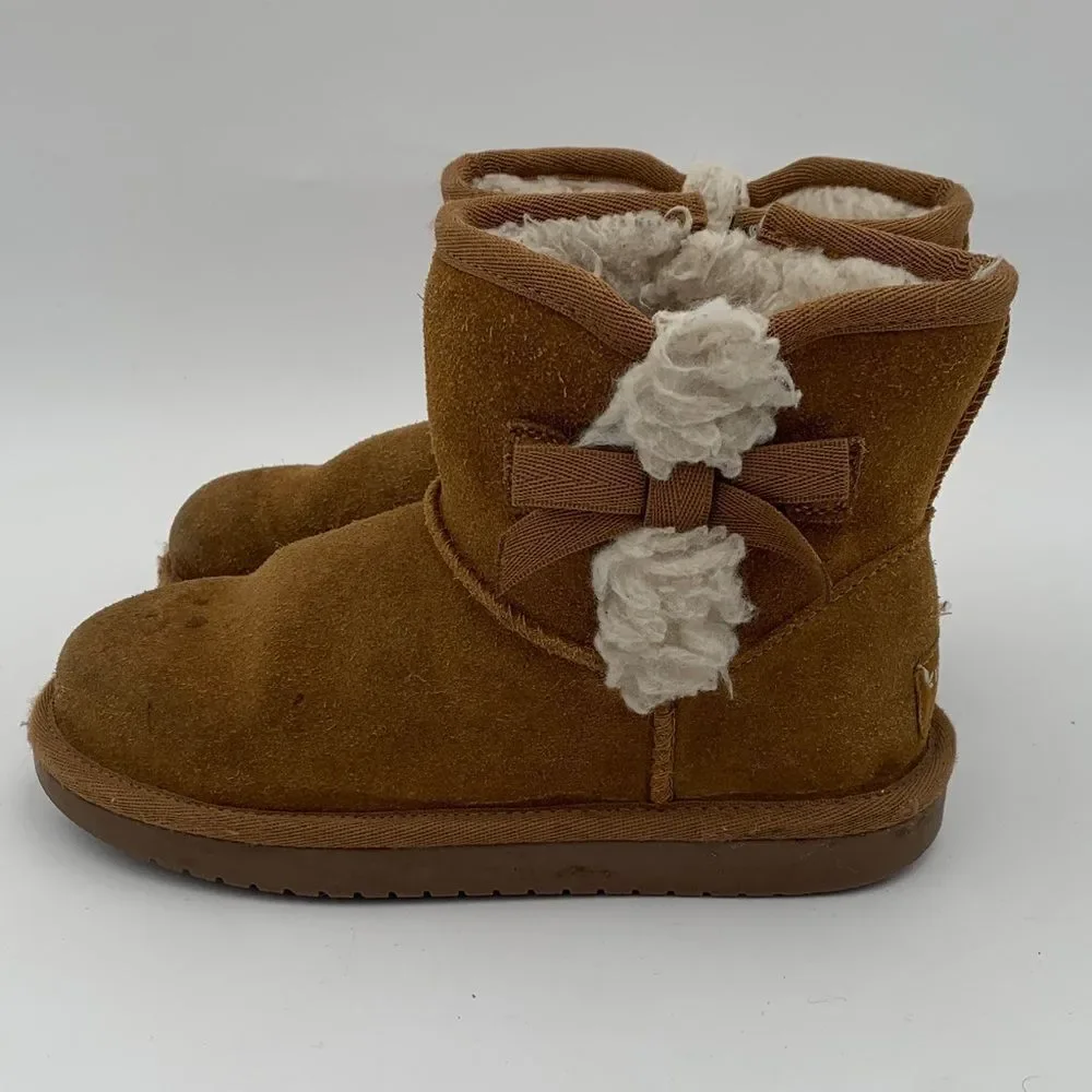 Brown Suede Boots with Bow Accent