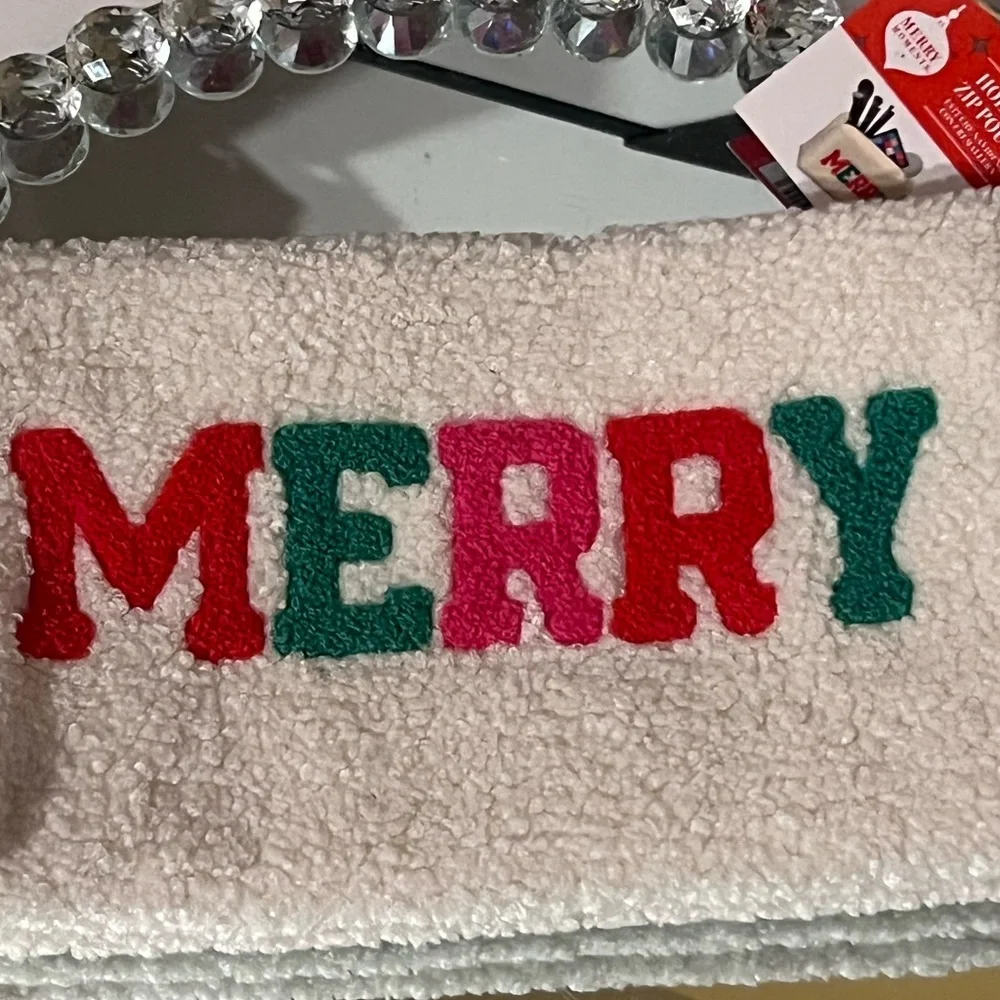 Festive 'MERRY' White Pouch