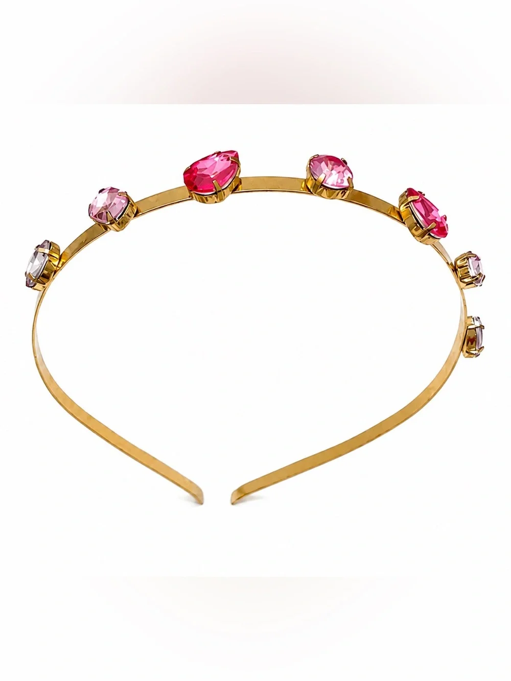 NEW - Gold & Crystal Rhinestone Tiara Headband with Pink Jewels Gems