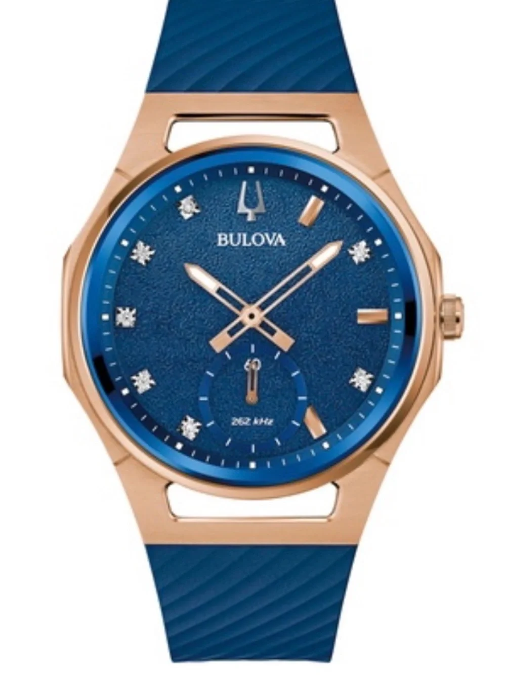 Bulova CURV Marc Anthony Diamond Blue Dial Blue Rubber Strap Watch 40.6mm unisex