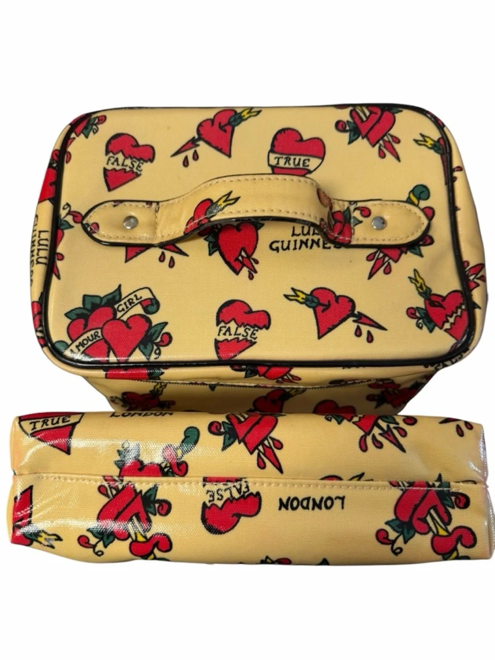 🇬🇧Lulu Guiness Rare Toiletry 2 Piece Set Train Case and Makeup Bag Tattoo Print