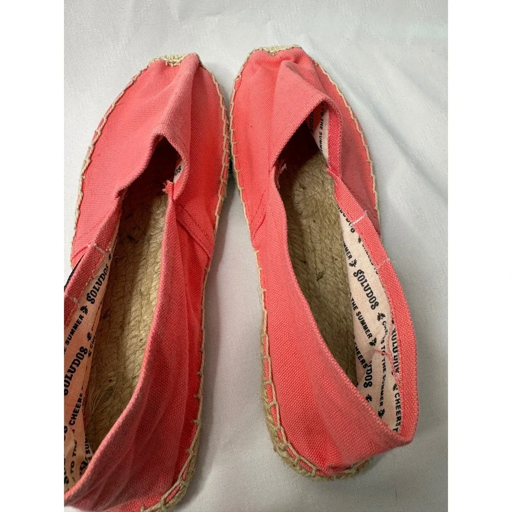 SOLUDOS Women Coral Pink Canvas Espadrille Flats Sz 37/6.5 Slip On Casual Beach