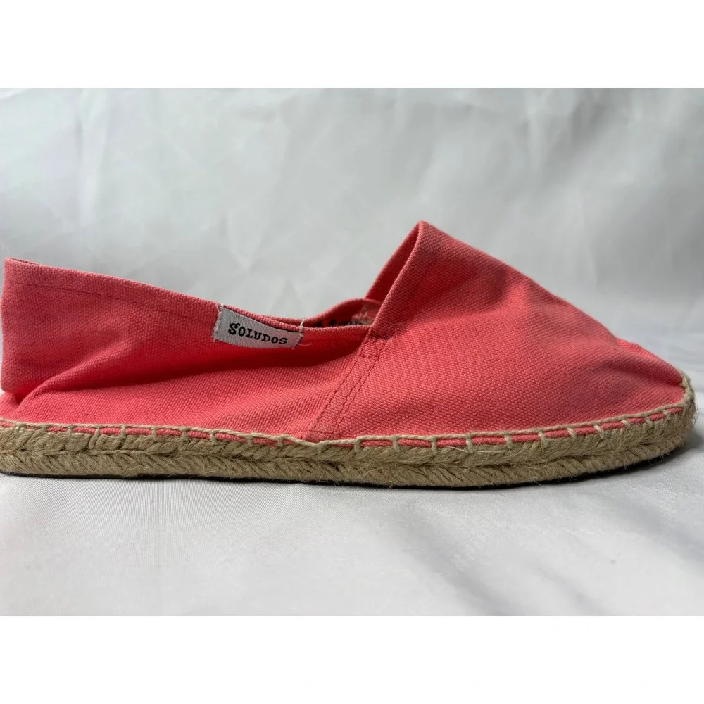 SOLUDOS Women Coral Pink Canvas Espadrille Flats Sz 37/6.5 Slip On Casual Beach