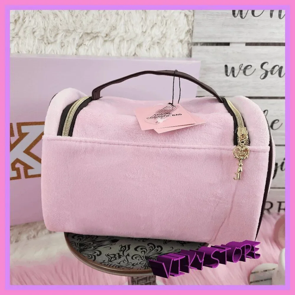 💕 NWT Juicy Couture Pink Velvet Train Case Front & Top Zippers #7199 💕
