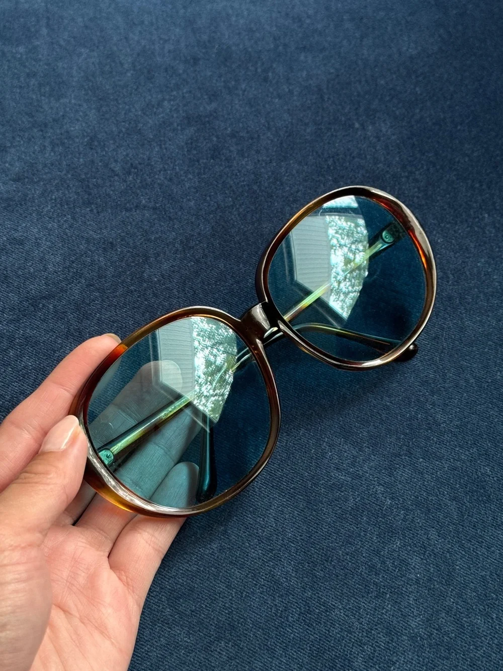 Vintage Italian O. Friulana  Oversized Blue tint Sunglasses.