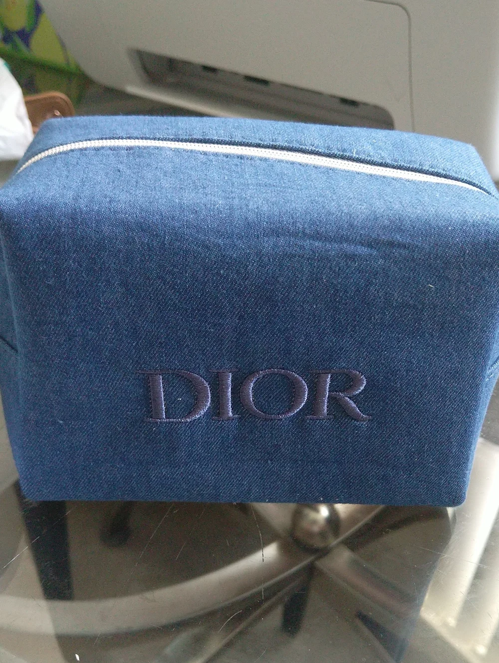 Dior Navy Canvas Cosmetic Pouch with Embroidered Logo
