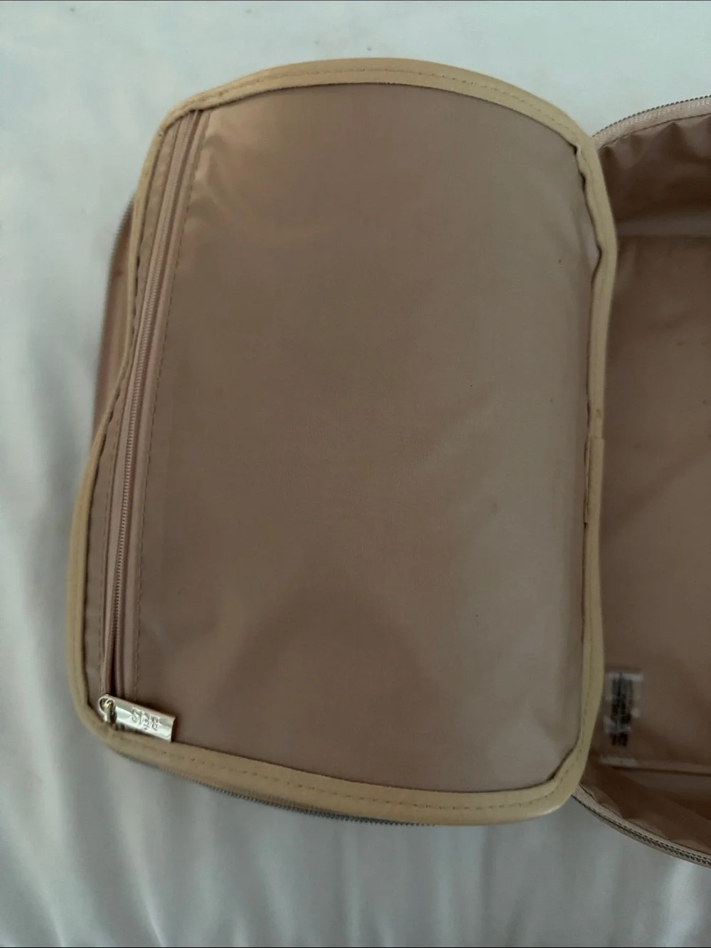 women’s Zip-Around Leather Organizer Bag in Beige
