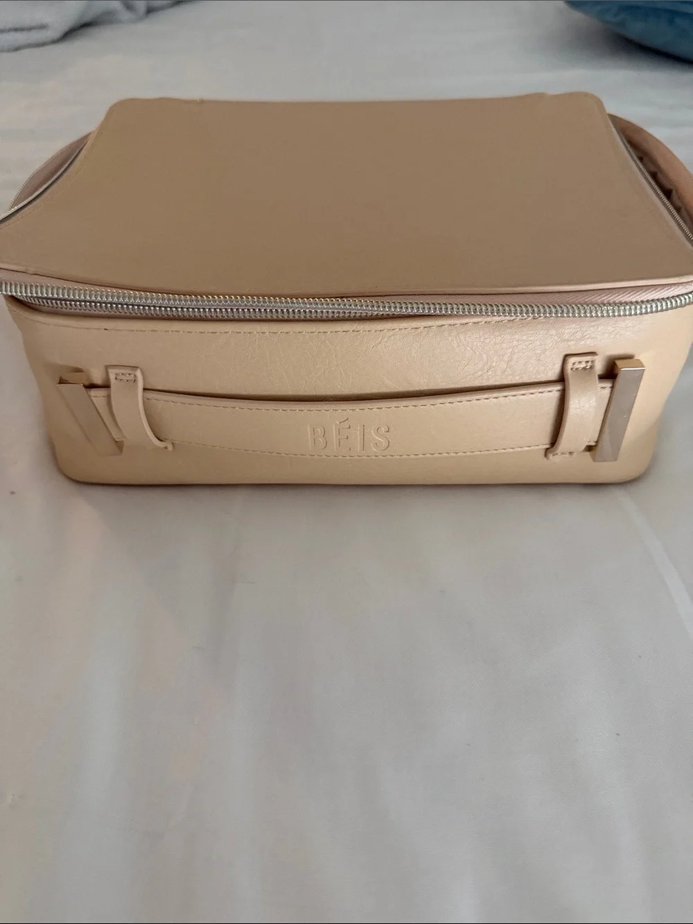 women’s Zip-Around Leather Organizer Bag in Beige