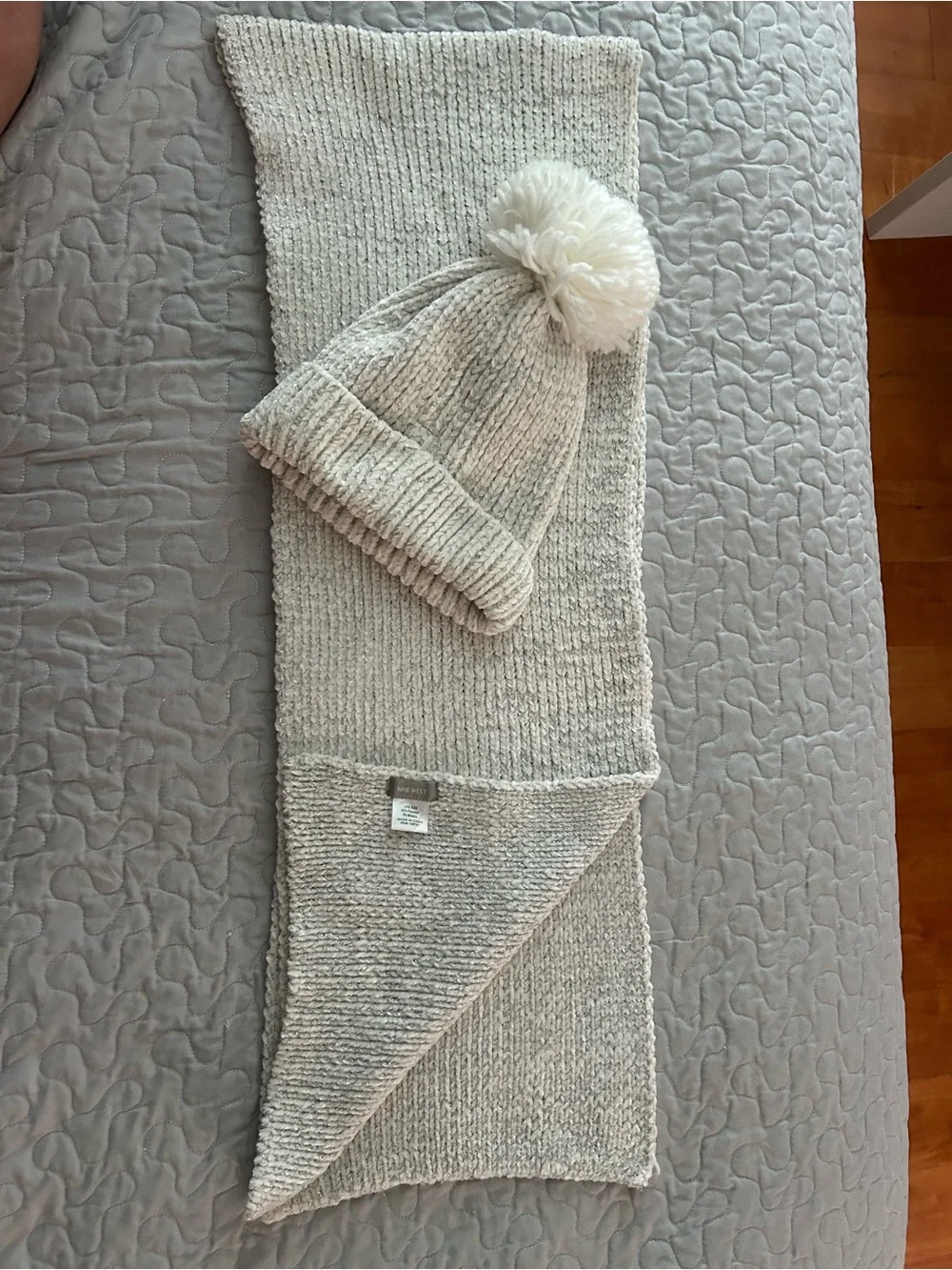 Cozy Cream Knit Pom Beanie & Scarf Set