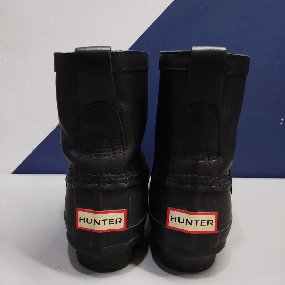 Hunter Original Short Biker Boots Womens US 8M Black Waterproof Buckle Detail