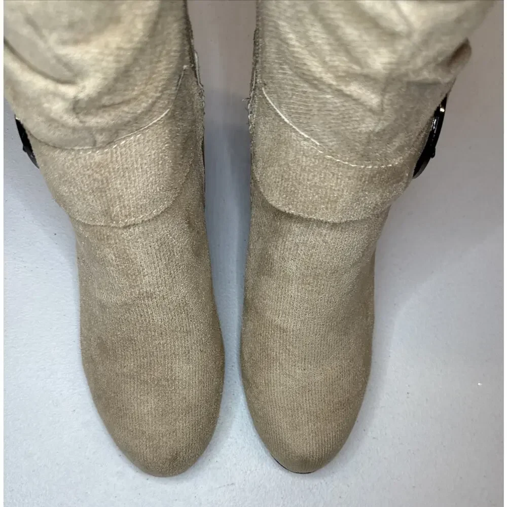 Women’s Suede Slouchy Knee High Boots Brown Buckle Kitten Heel EU 41 Fits US 8.5