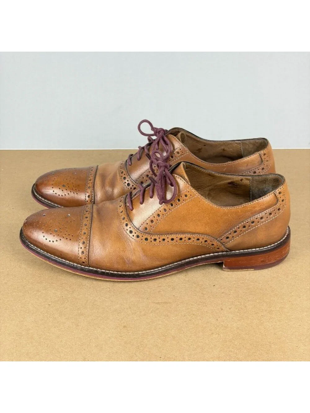 Johnston & Murphy Conrad Cap Toe Leather Oxford Shoes Mens 8 Light Brown Tan