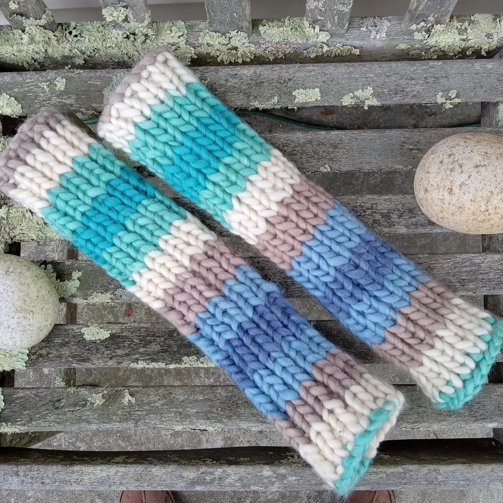 Hand Crafted Handknit Women's Chunky Knit Striped Wool Blend Legwarmers