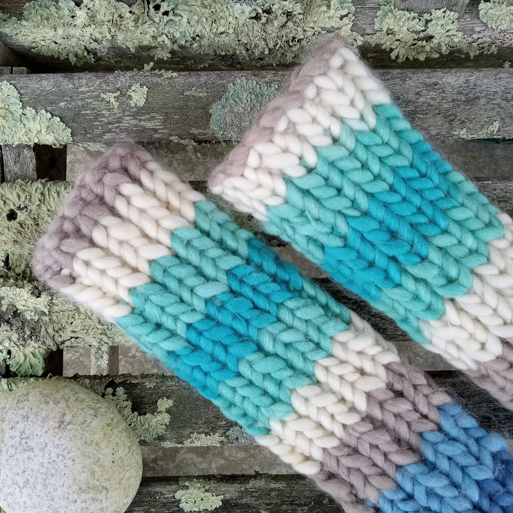 Hand Crafted Handknit Women's Chunky Knit Striped Wool Blend Legwarmers