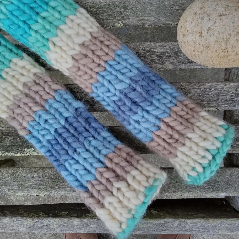 Hand Crafted Handknit Women's Chunky Knit Striped Wool Blend Legwarmers
