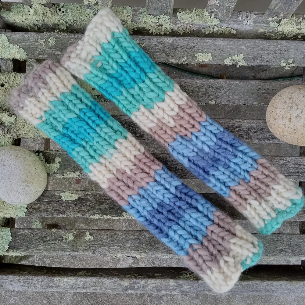 Hand Crafted Handknit Women's Chunky Knit Striped Wool Blend Legwarmers