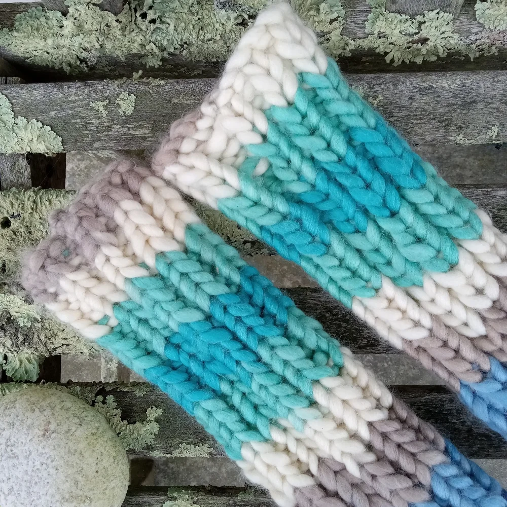 Hand Crafted Handknit Women's Chunky Knit Striped Wool Blend Legwarmers