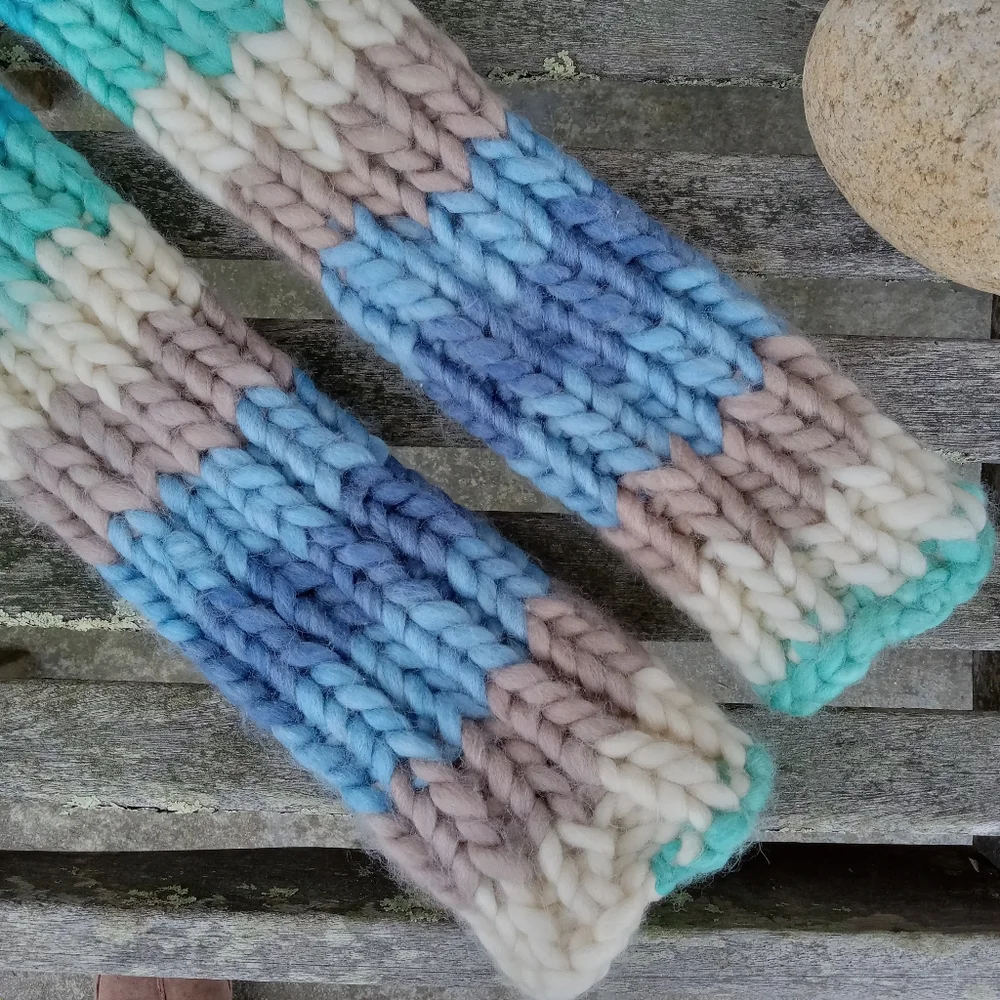 Hand Crafted Handknit Women's Chunky Knit Striped Wool Blend Legwarmers
