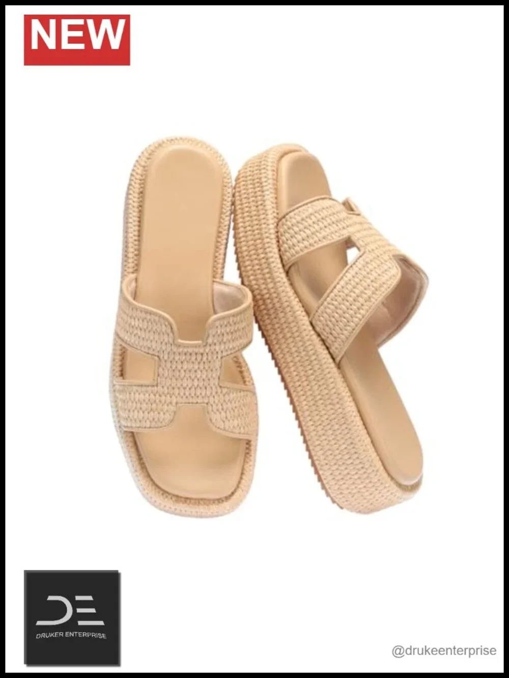 Woven Raffia Espadrille Platform Sandals, Memory Foam, Slip-On Wedge Slides