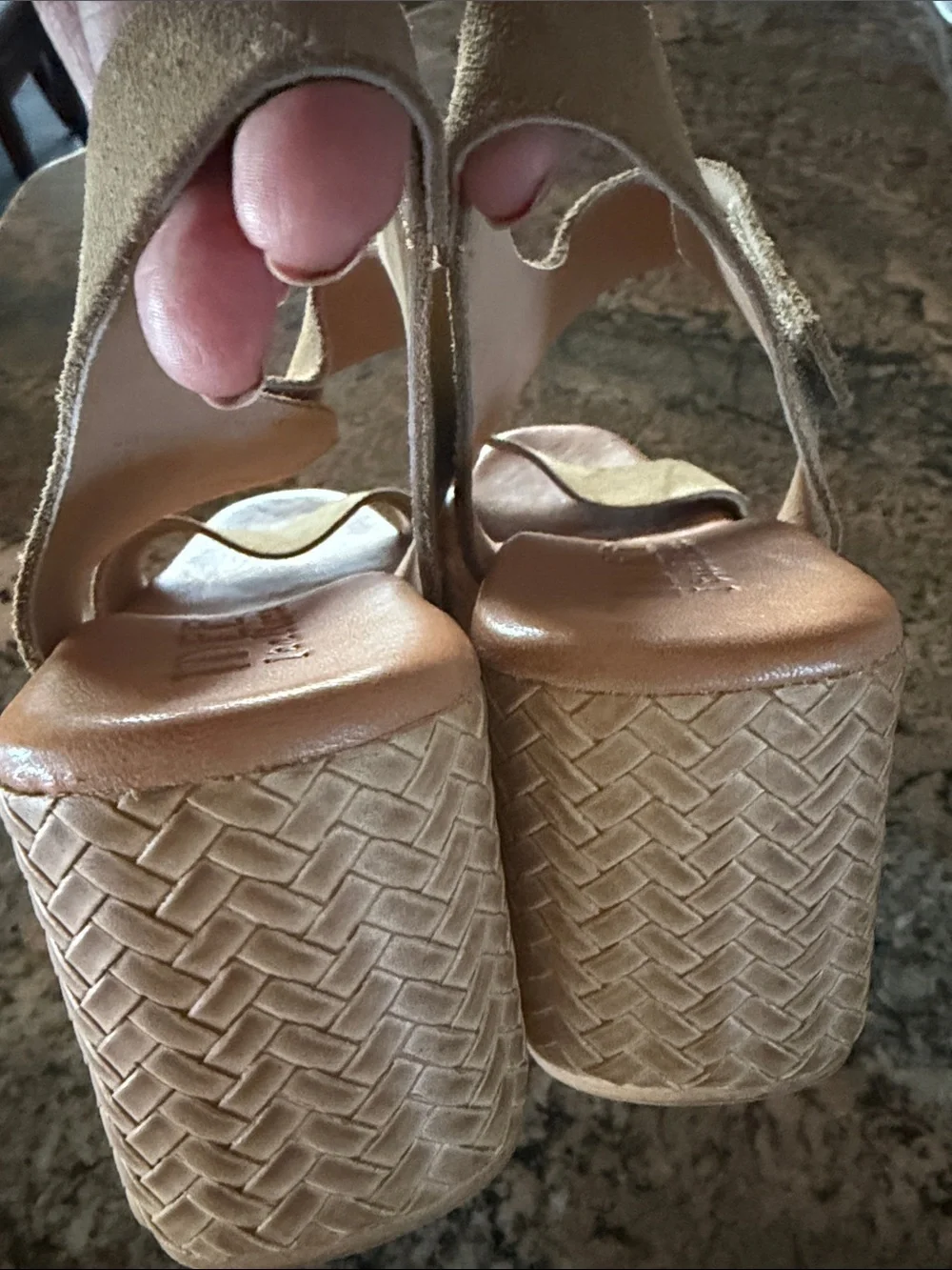 Neutral Tan Suede Platform Sandals with Woven-Texture Sole