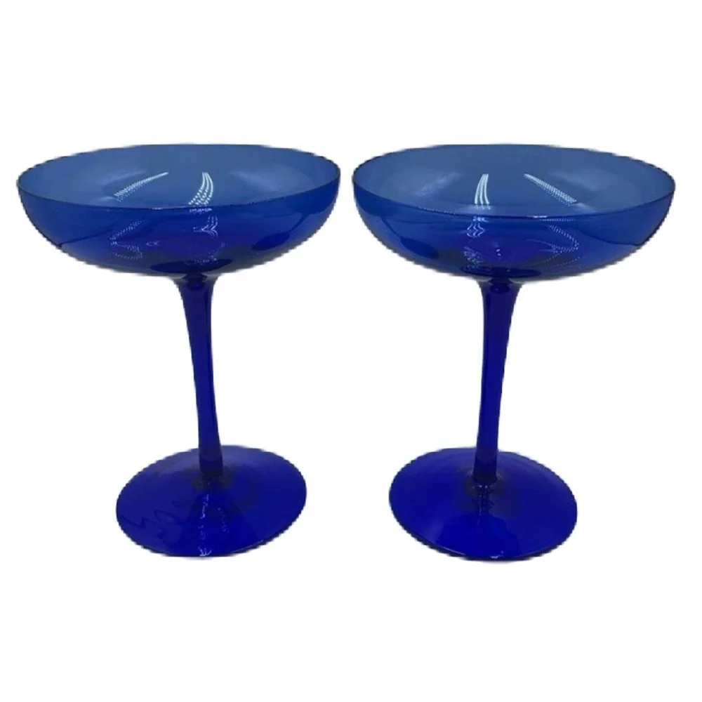 Z Gallerie Set of 2 Cobalt Blue Glass Margarita Glasses Drinkware Barware