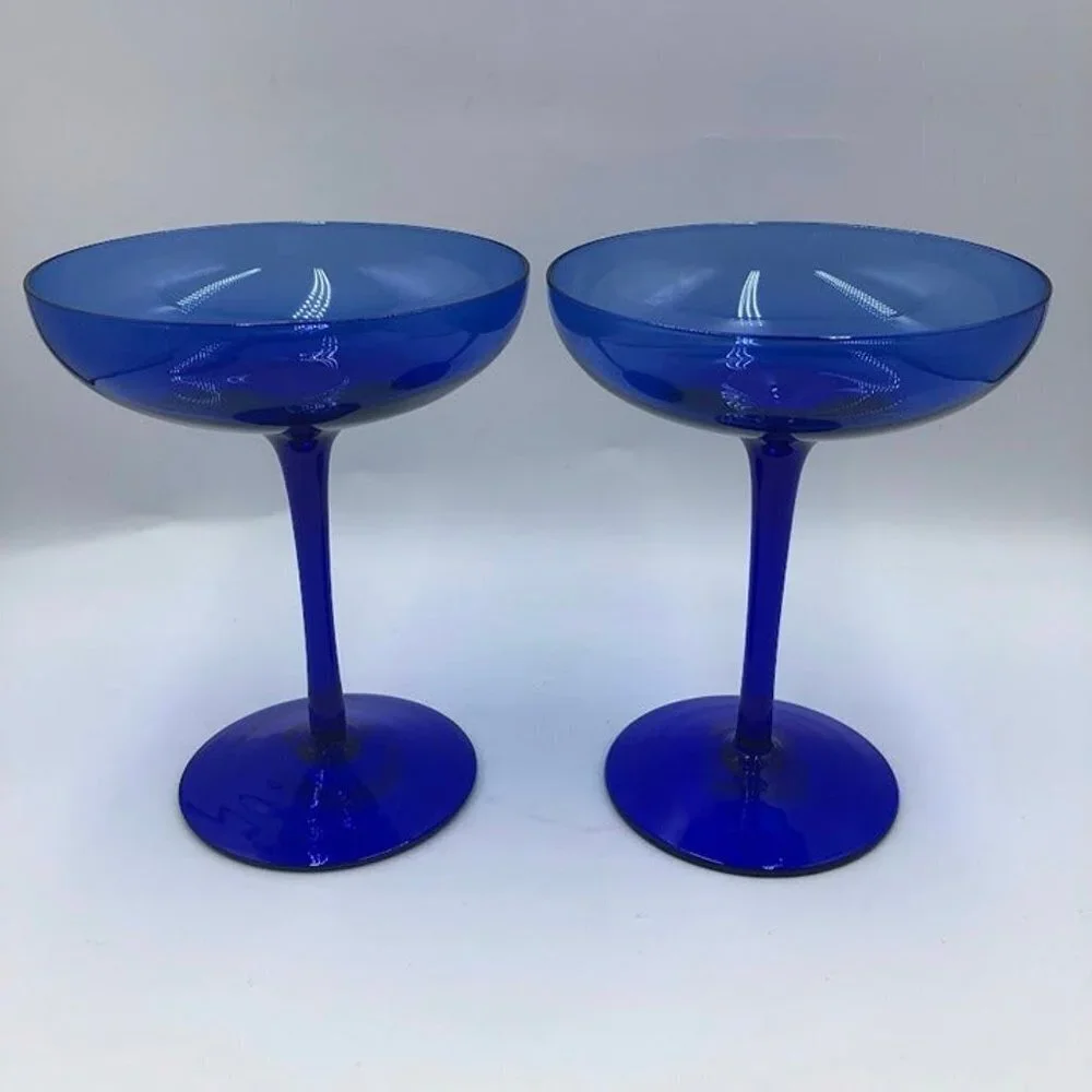 Z Gallerie Set of 2 Cobalt Blue Glass Margarita Glasses Drinkware Barware