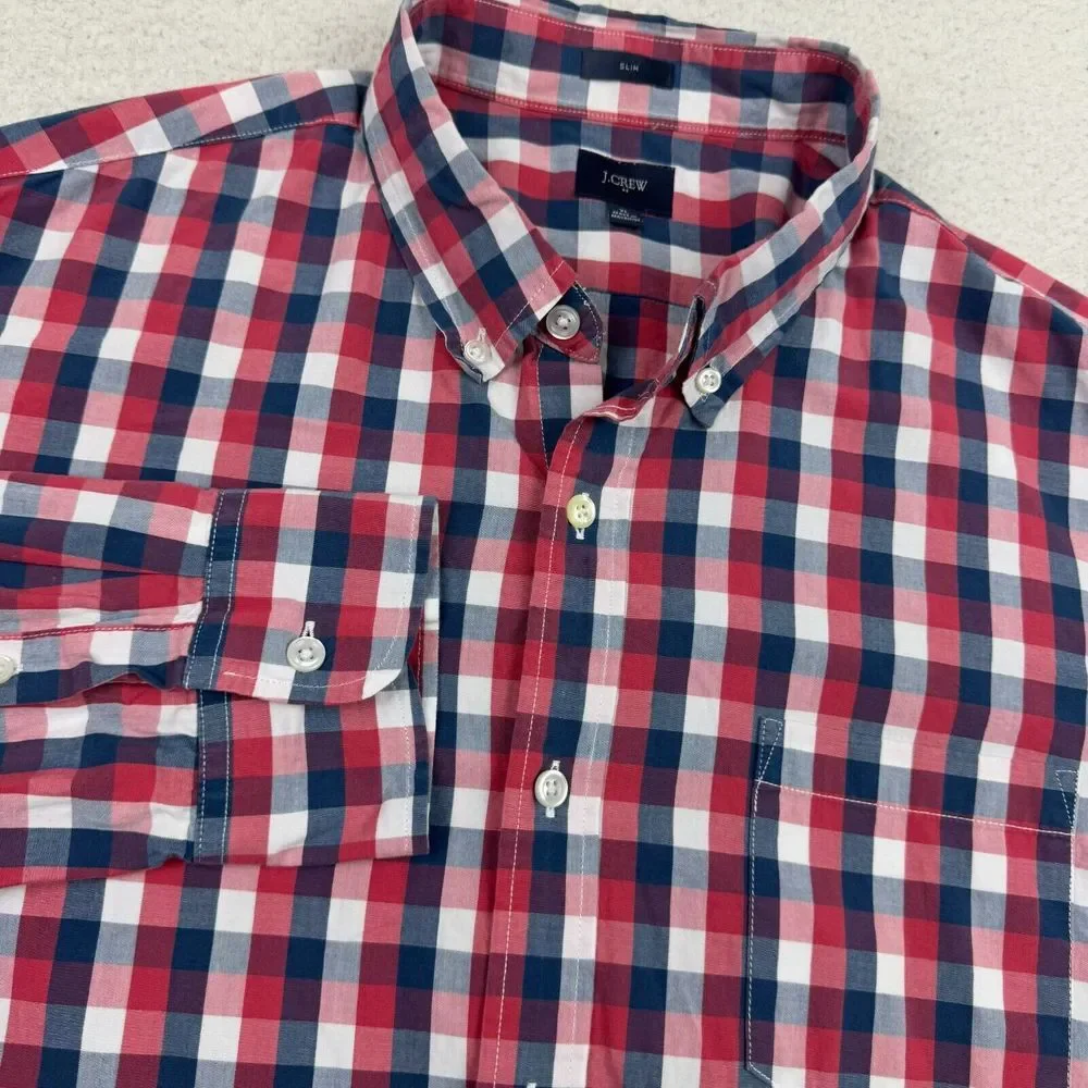 J. Crew Shirt Men's XL Slim Fit Red Plaid Long Sleeve Button Down Classic Preppy