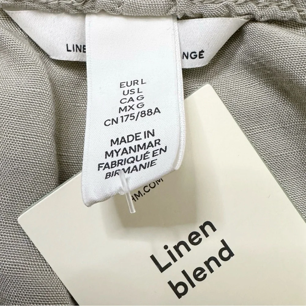 NWT H&M Linen Blend Drawstring Pull On Jogger Pants, Sz Large