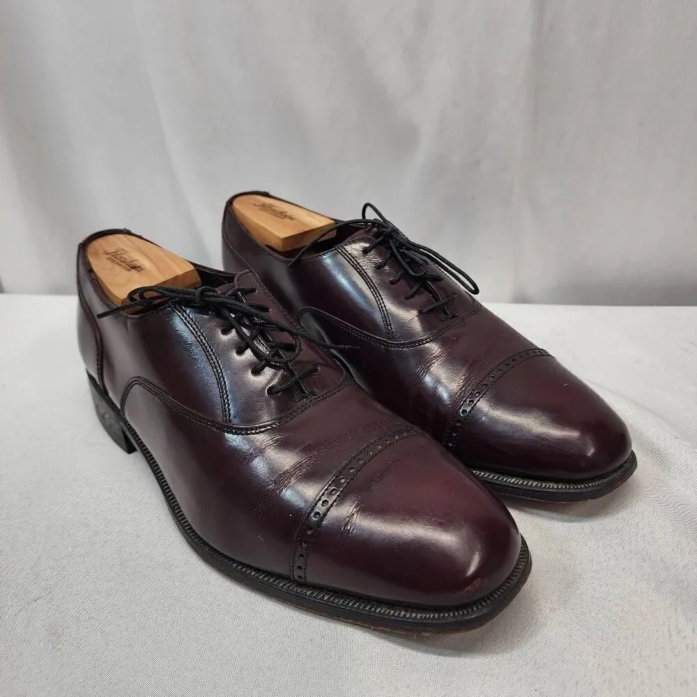 Florsheim Leather Burgundy Cap Toe Balmoral  10.5 D Oxford Lace-Up Dress Shoes
