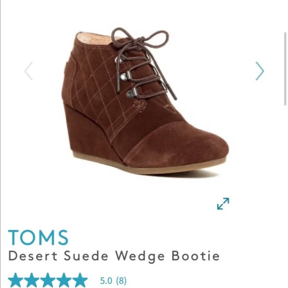 TOMS Shearling Lining Desert Suede Wedge Bootie size 8.5 Chestnut Brown EUC
