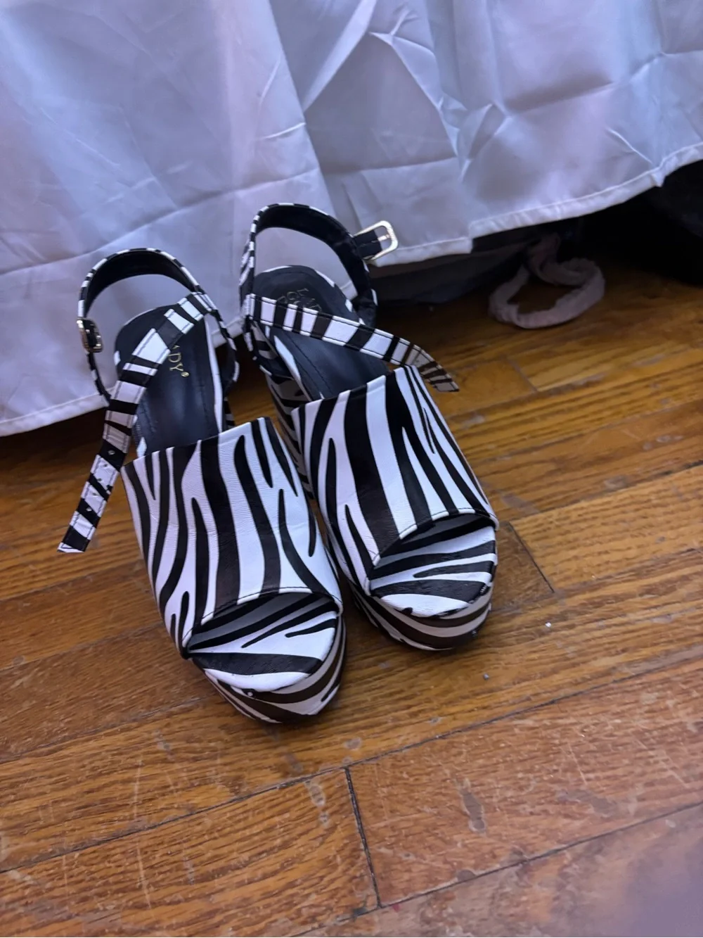 Dolls Kill Zebra-Print Peep-Toe Platform Sandals - Black & White