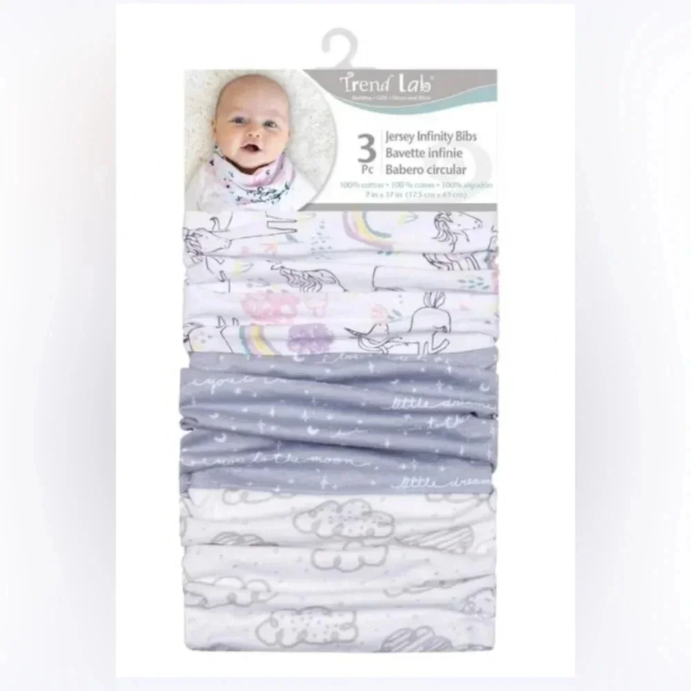 NWT Baby Unisex Trend Lab® Unicorn Dreamer 3pk. Infinity Bib Set