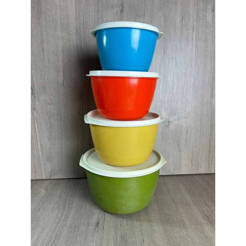 Vintage Rubbermaid Nesting Mixing Bowls with Lids Set of 4 Multicolor