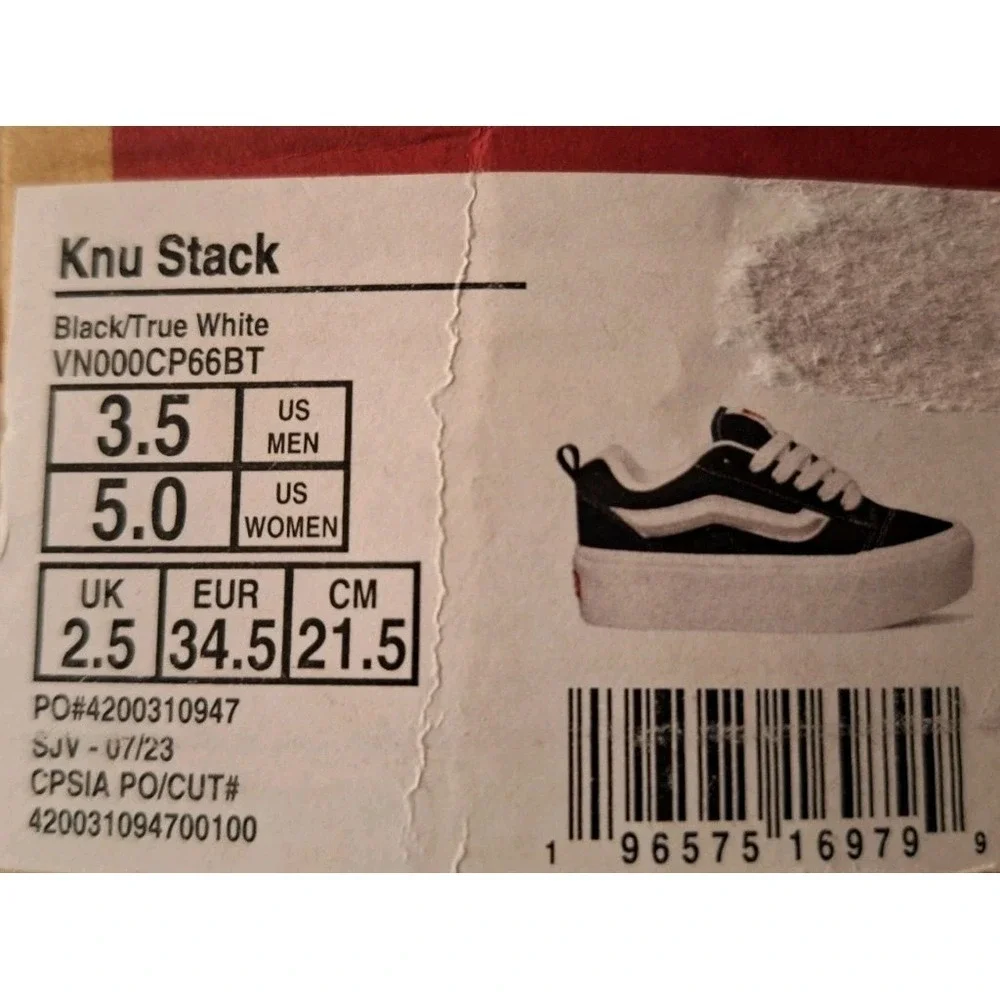 VANS Knu Stack Platform Lift Shoes Black White Platform Shoes Women Sz  5 Rare