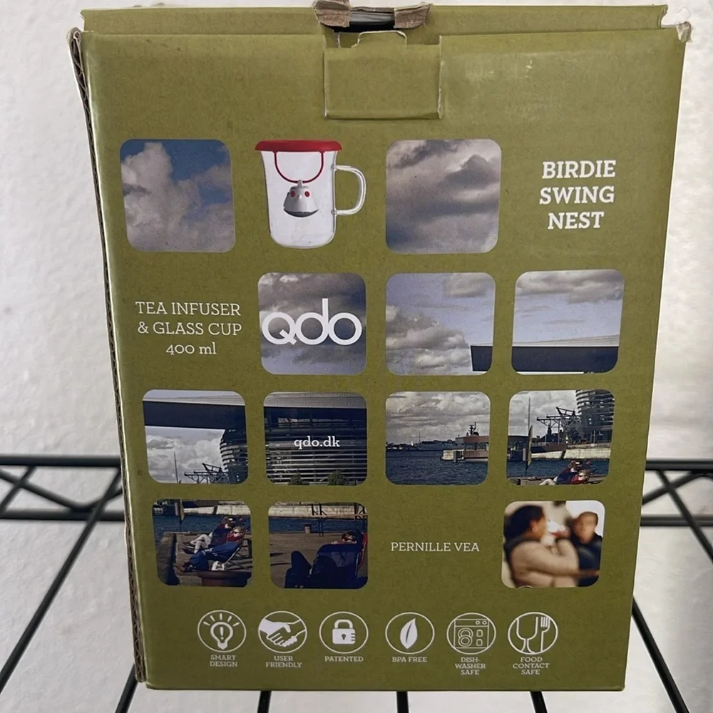 Qdo Birdie Swing Nest Tea Infuser and Glass Cup