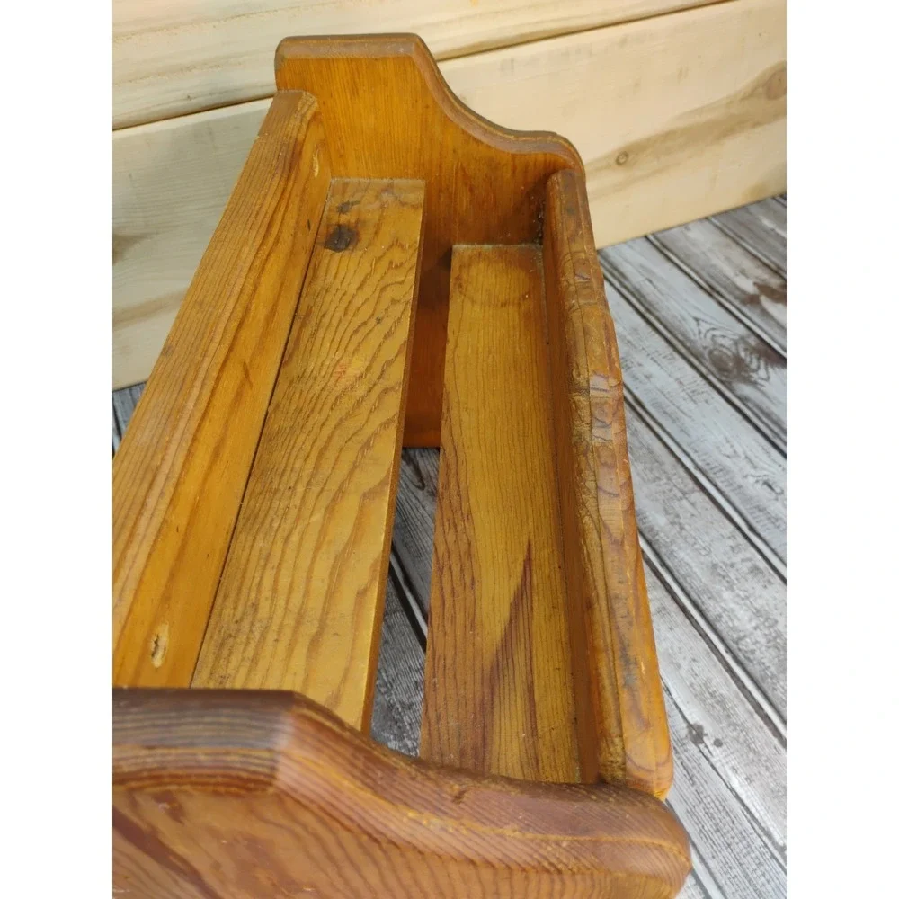 Wooden Wall Mount Shelf Paper Towel Holder Kitchen Folk Cottage Country Vtg