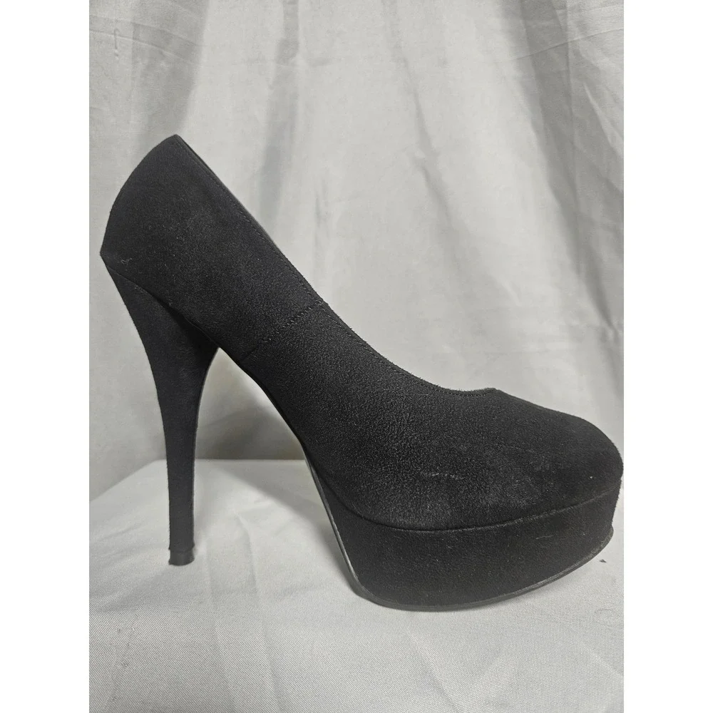 Brash Womens Black Faux Suede Platform Stiletto Pumps Round Toe Heels Size 7.5W