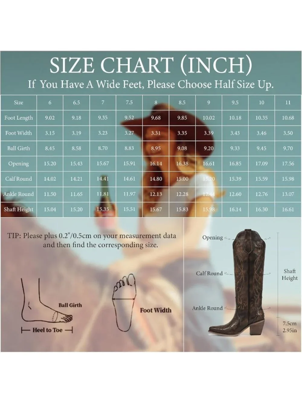 Women's Vintage Brown Knee High Cowgirl Boots Embroidered Pointed Toe ChunkyHeel