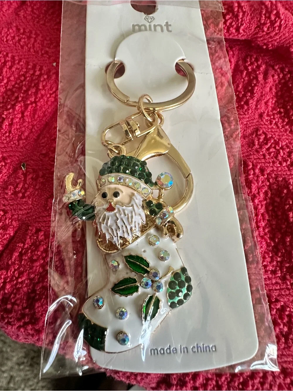 Mint Green Santa Stocking Keychain - Holiday Keychain