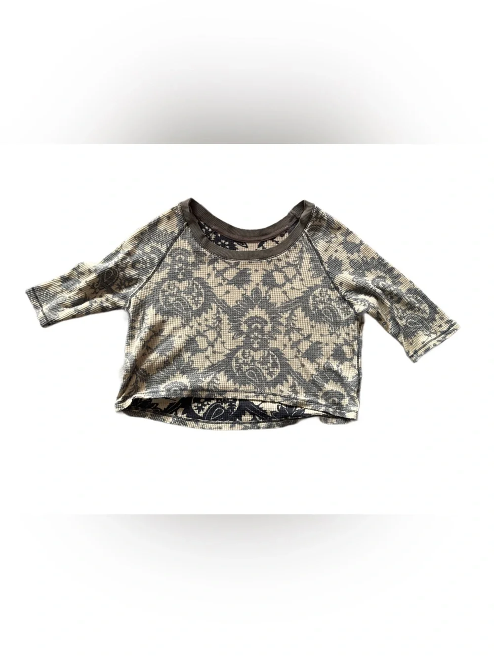 Free People Waffle Knit Cropped Paisley and Floral Print Top XS Oversized